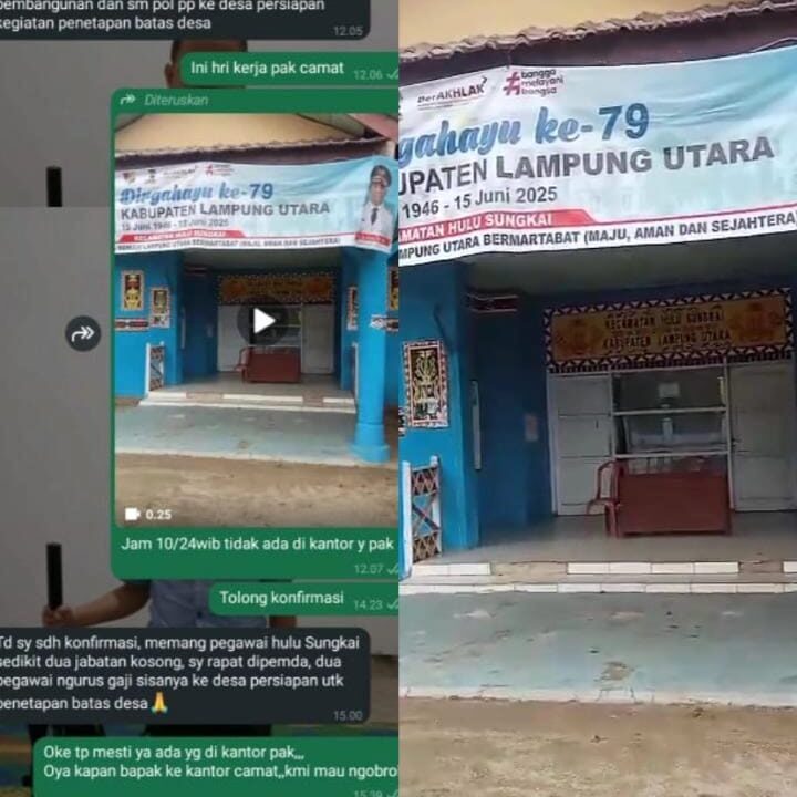 KANTOR CAMAT,KECAMATAN HULU SUNGKAI KABUPATEN LAMPUNG UTARA KOSONG TAMPA ADA PENGHUNI SATU PUN YANG PIKET KANTOR SUDAH SEPERTI KUBURAN