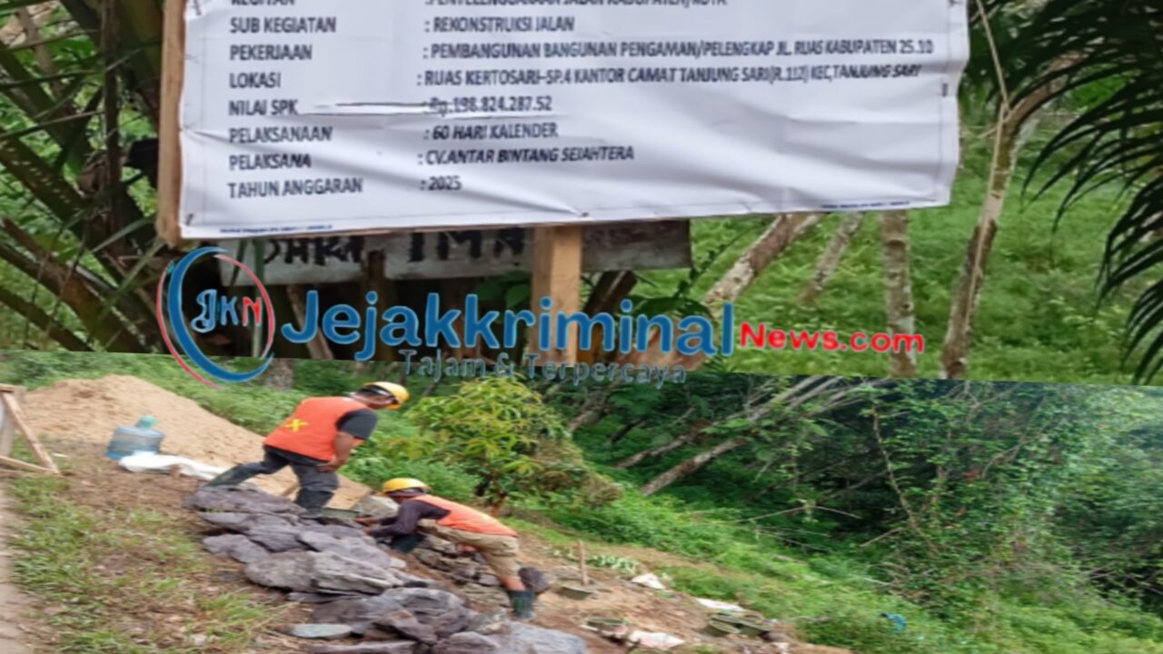 Warga Tanyakan  Proyek Pengaman Jalan Di Tanjung Sari Di Duga Asal Jadi.